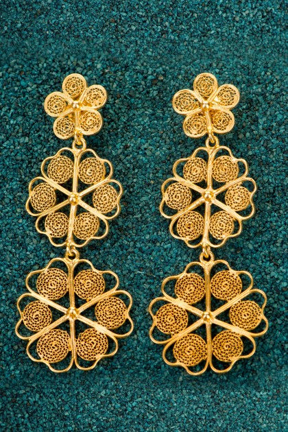 Trio Floral - Gold plated Silver Filigree Earrings