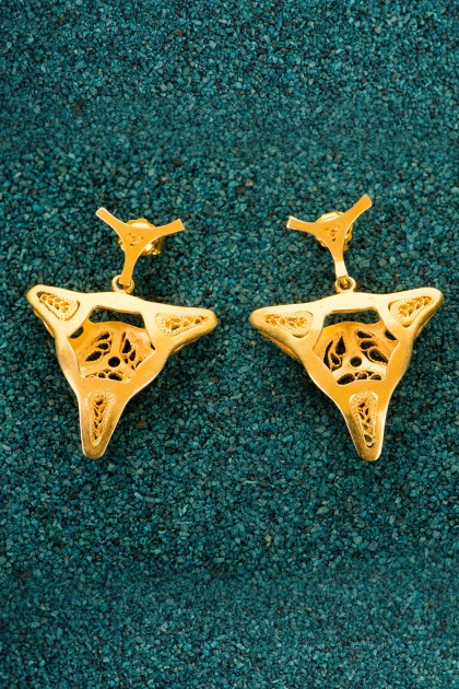 Third Diatom - Gold-plated silver filigree earrings