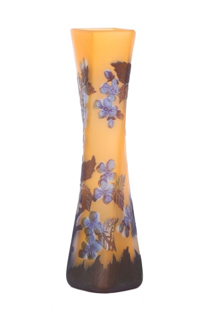 Blue Flowers Cameo Glass Vase - Galle type